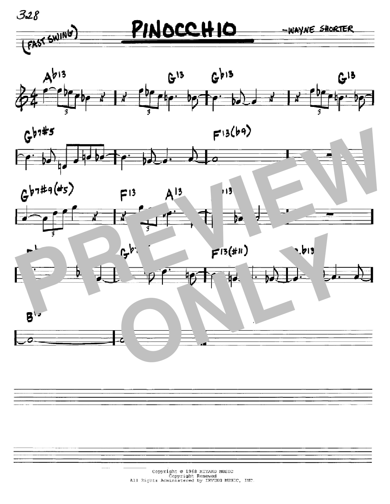 Download Wayne Shorter Pinocchio Sheet Music and learn how to play Real Book - Melody & Chords - Bb Instruments PDF digital score in minutes