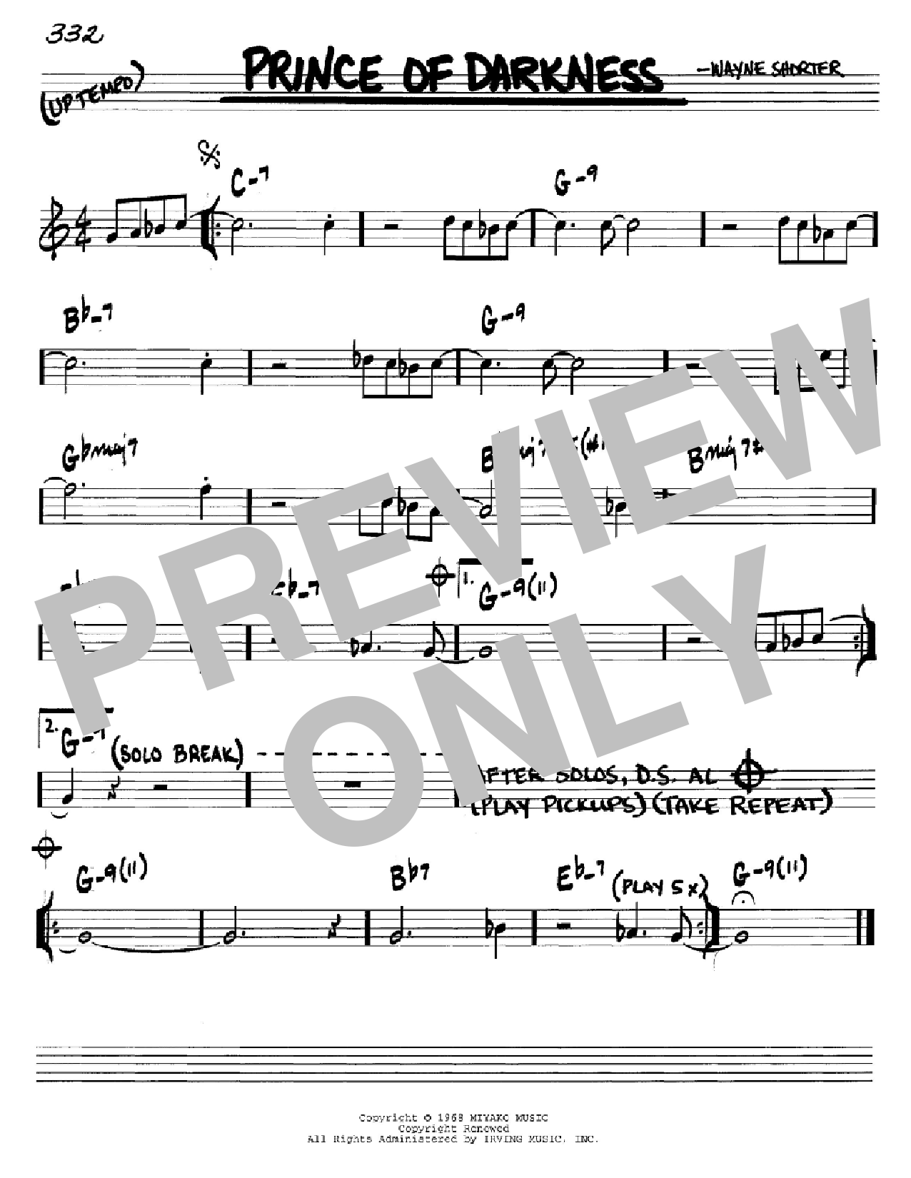 Download Wayne Shorter Prince Of Darkness Sheet Music and learn how to play Real Book - Melody & Chords - Bass Clef Instruments PDF digital score in minutes