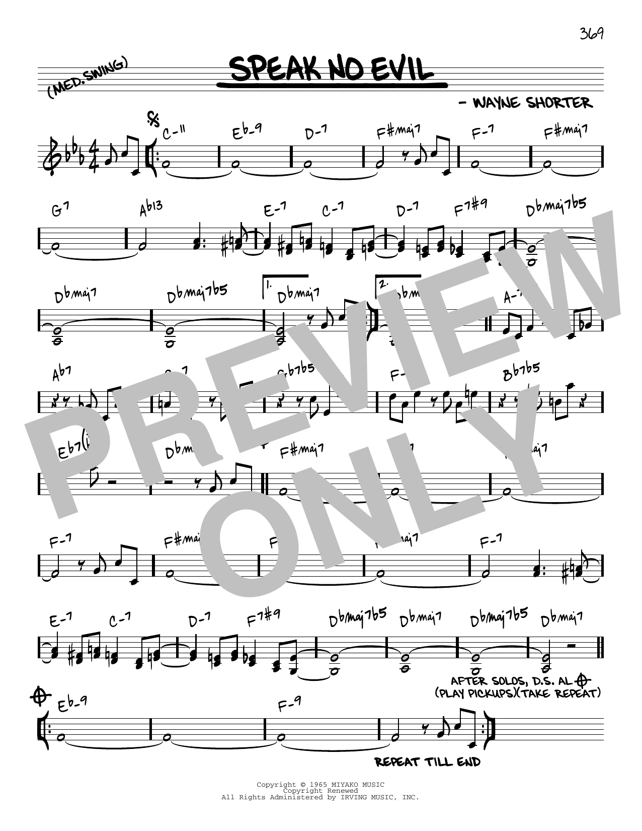 Download Wayne Shorter Speak No Evil [Reharmonized version] (arr. Jack Grassel) Sheet Music and learn how to play Real Book – Melody & Chords PDF digital score in minutes