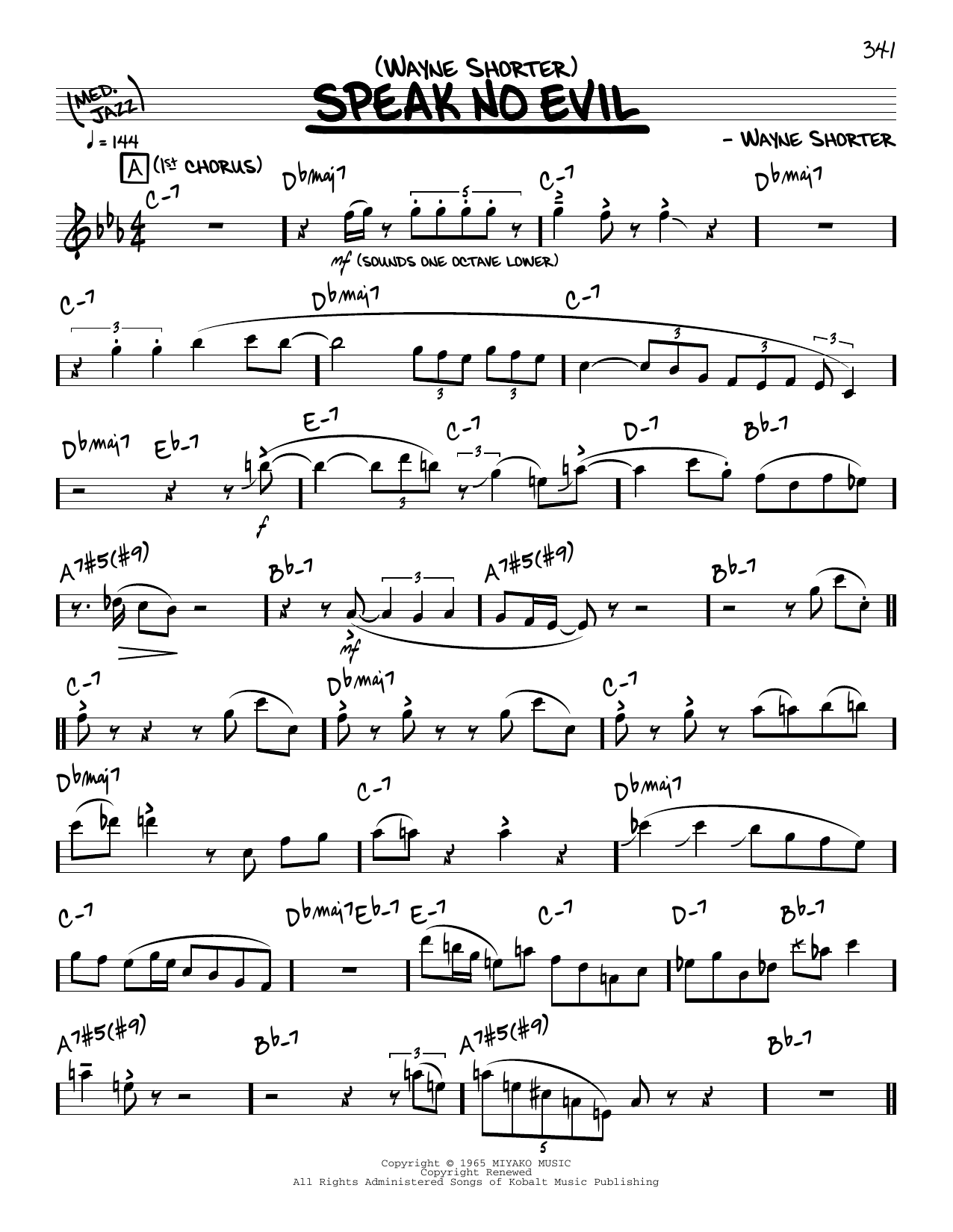 Download Wayne Shorter Speak No Evil (solo only) Sheet Music and learn how to play Real Book – Melody & Chords PDF digital score in minutes