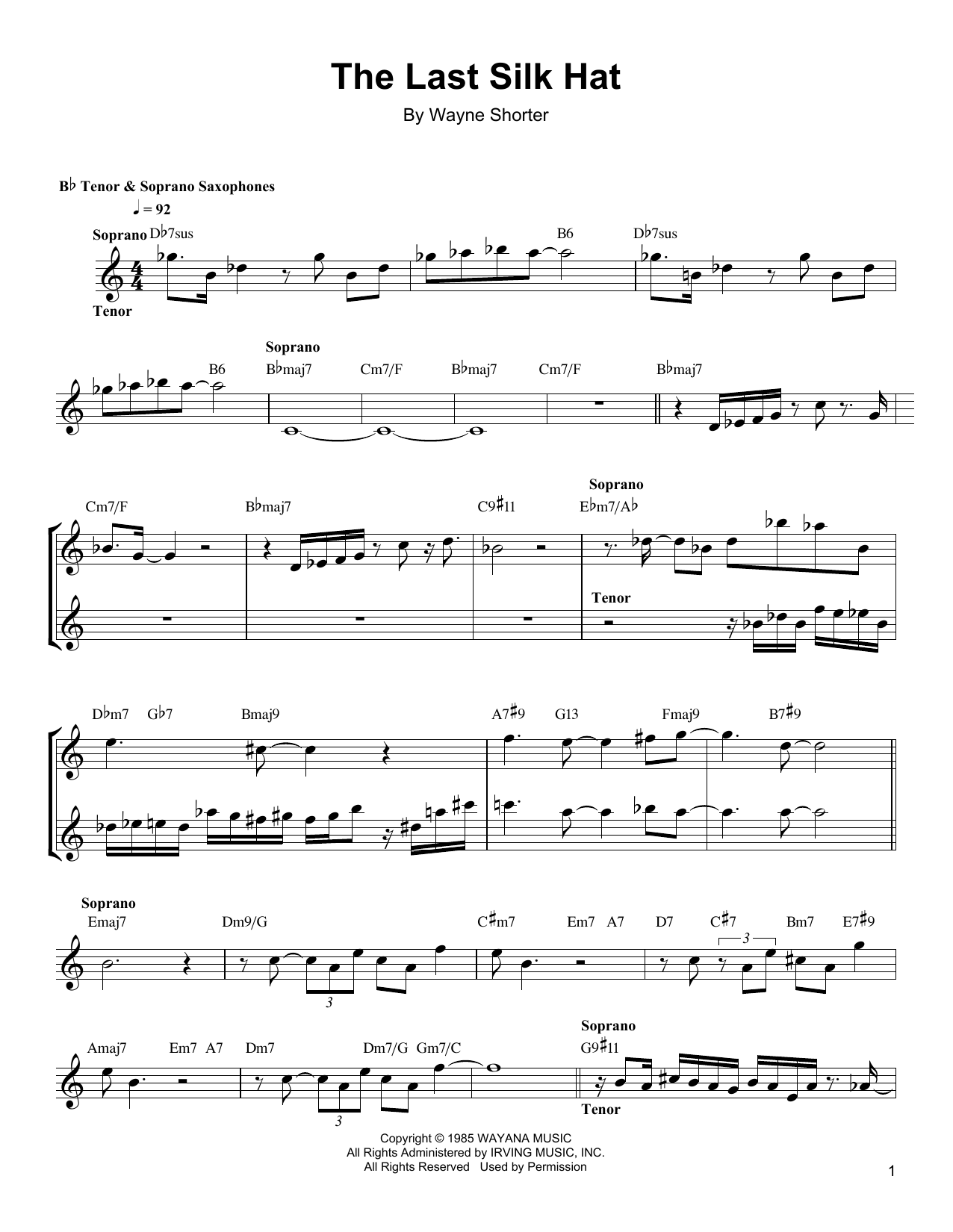 Download Wayne Shorter The Last Silk Hat Sheet Music and learn how to play SSXTRN PDF digital score in minutes