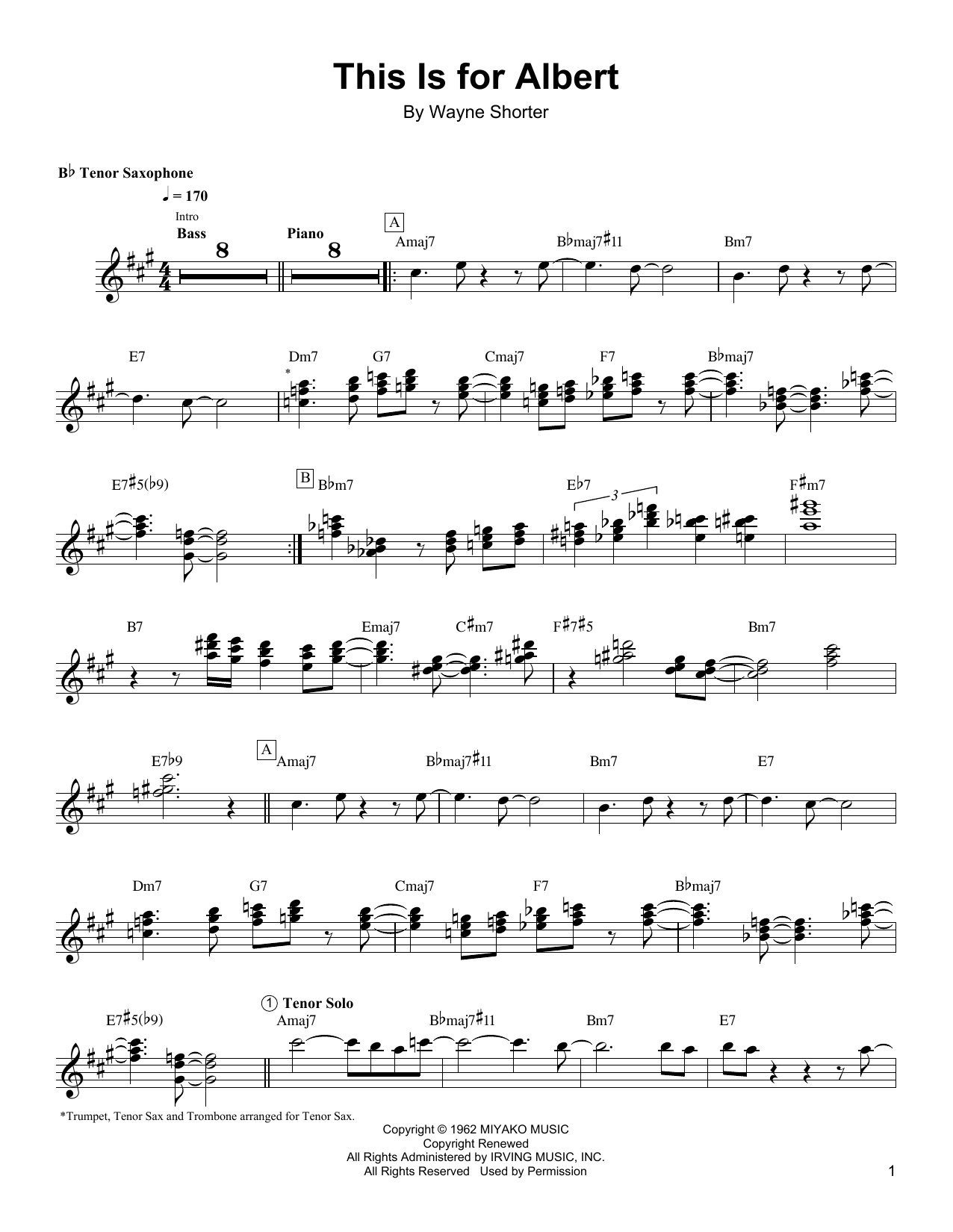 Download Wayne Shorter This Is For Albert Sheet Music and learn how to play TSXTRN PDF digital score in minutes