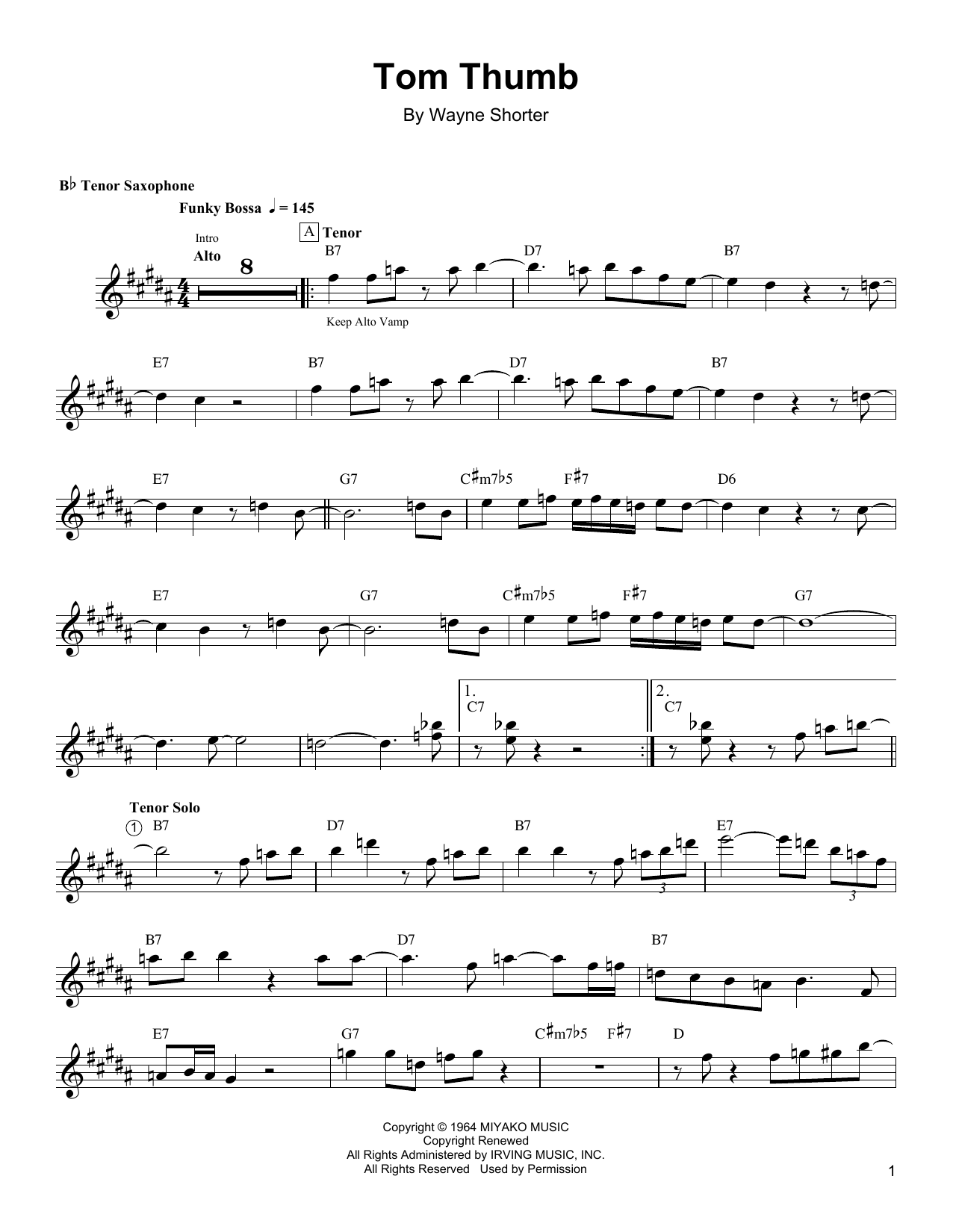 Download Wayne Shorter Tom Thumb Sheet Music and learn how to play TSXTRN PDF digital score in minutes