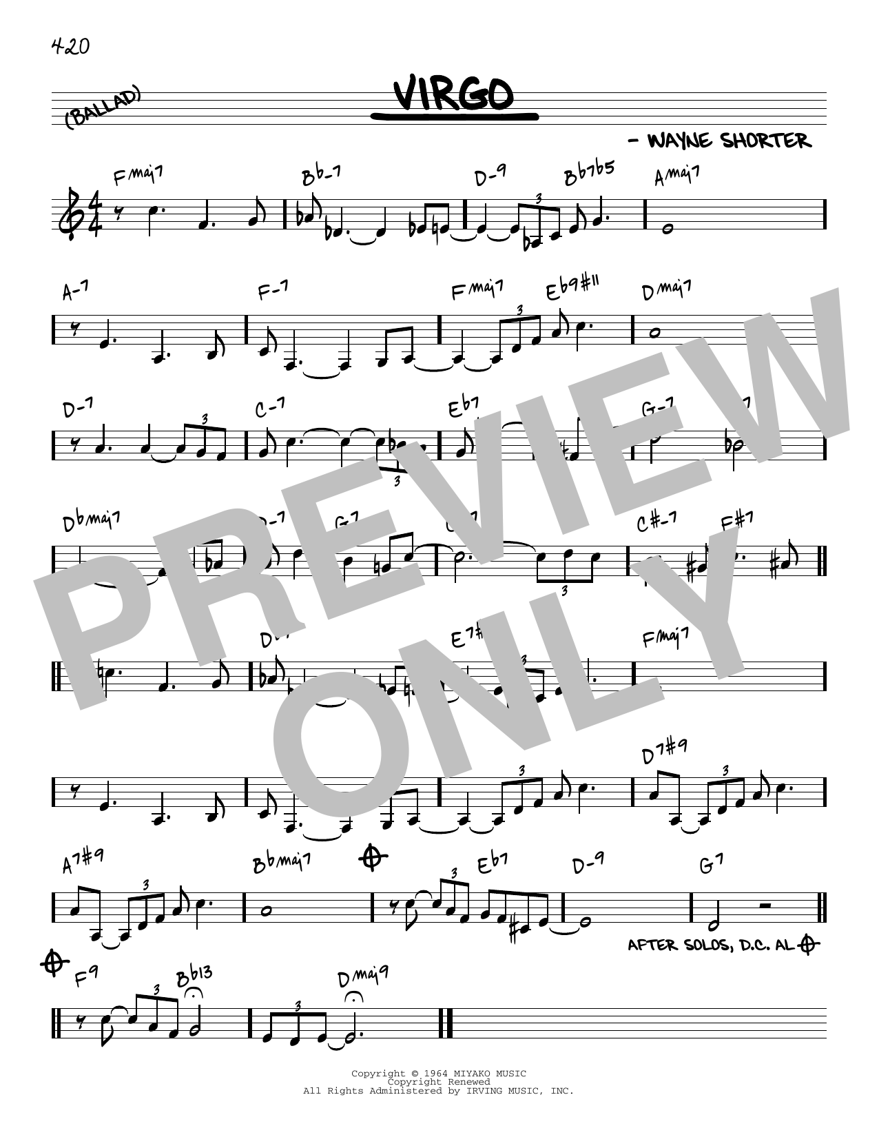 Download Wayne Shorter Virgo [Reharmonized version] (arr. Jack Grassel) Sheet Music and learn how to play Real Book – Melody & Chords PDF digital score in minutes