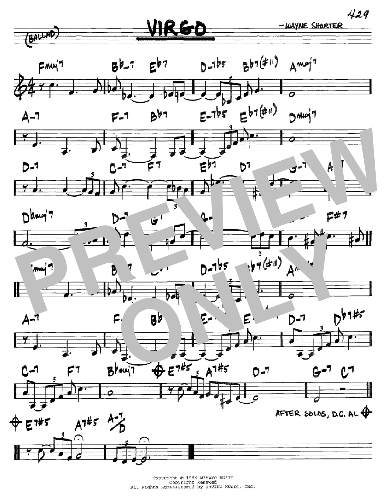 Download Wayne Shorter Virgo Sheet Music and learn how to play Real Book - Melody & Chords - Eb Instruments PDF digital score in minutes