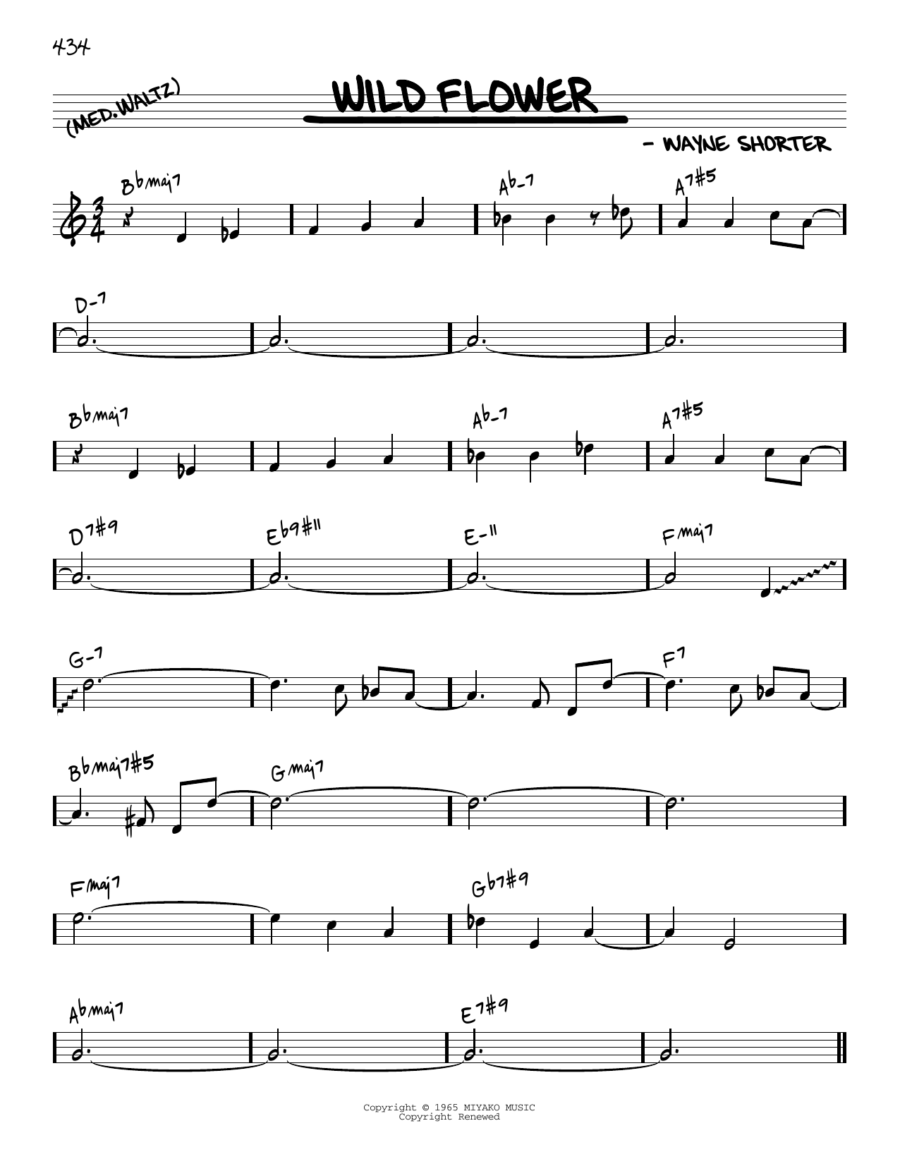 Download Wayne Shorter Wild Flower [Reharmonized version] (arr. Jack Grassel) Sheet Music and learn how to play Real Book – Melody & Chords PDF digital score in minutes