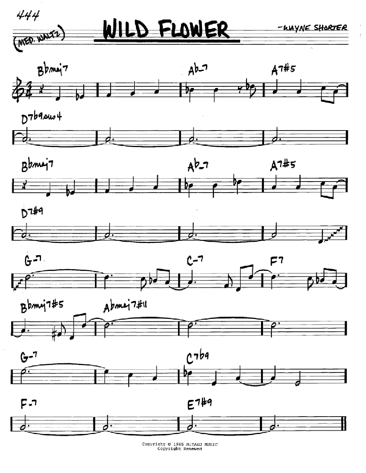 Download Wayne Shorter Wild Flower Sheet Music and learn how to play Real Book - Melody & Chords - Eb Instruments PDF digital score in minutes