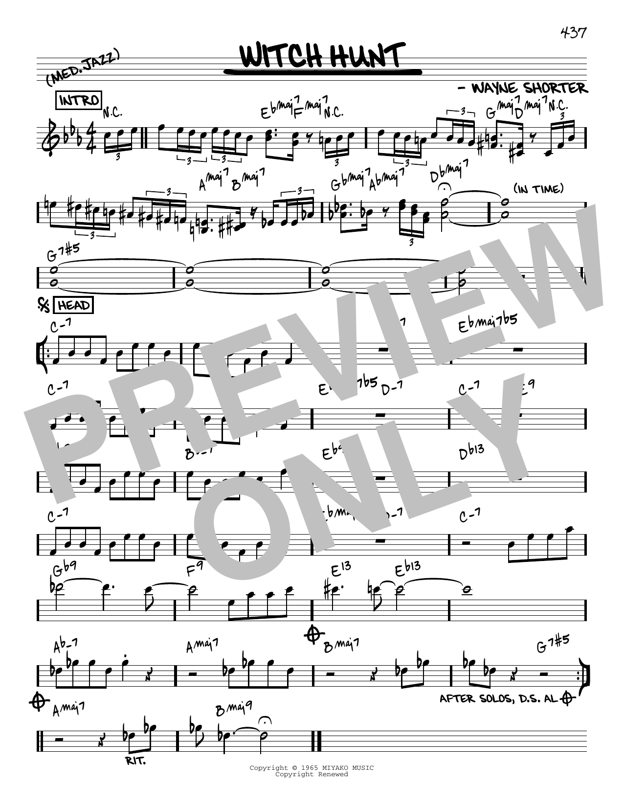 Download Wayne Shorter Witch Hunt [Reharmonized version] (arr. Jack Grassel) Sheet Music and learn how to play Real Book – Melody & Chords PDF digital score in minutes