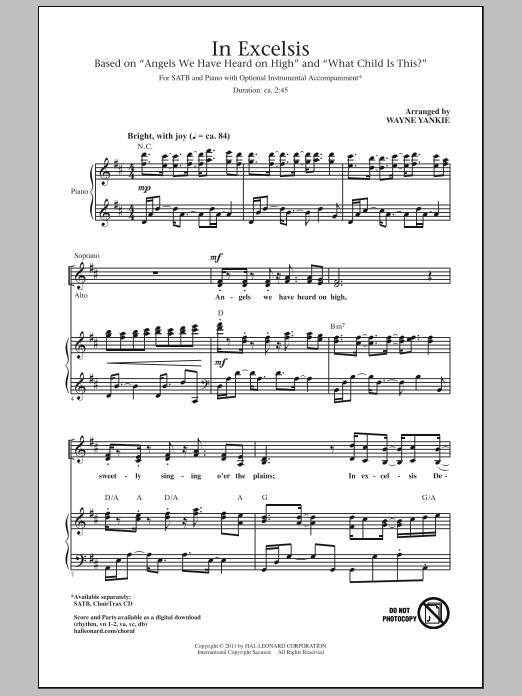 Download Wayne Yankie In Excelsis Sheet Music and learn how to play SATB PDF digital score in minutes
