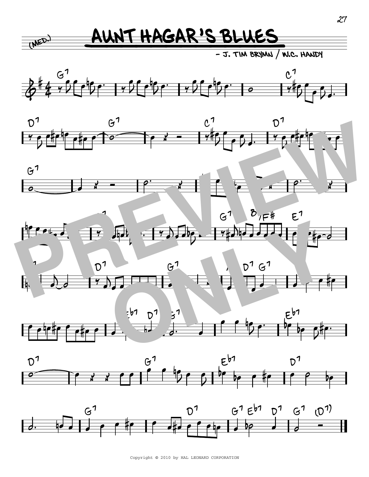 Download W.C. Handy Aunt Hagar's Blues Sheet Music and learn how to play Real Book – Melody & Chords PDF digital score in minutes
