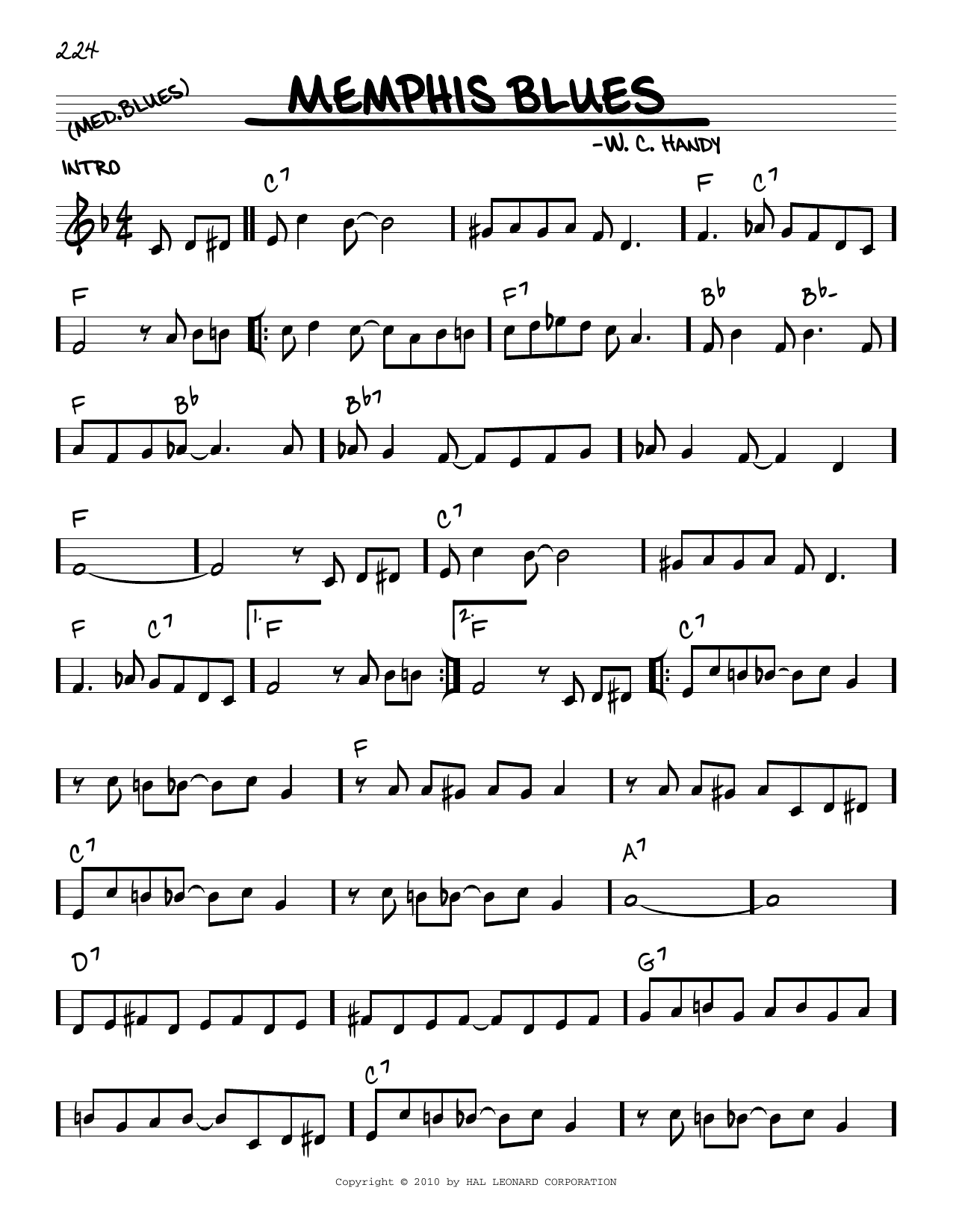 Download W.C. Handy Memphis Blues (arr. Robert Rawlins) Sheet Music and learn how to play Real Book – Melody, Lyrics & Chords PDF digital score in minutes