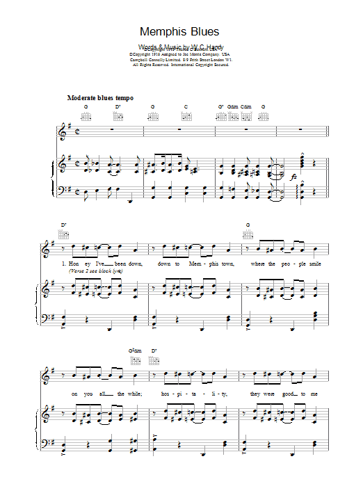 Download W.C. Handy Memphis Blues Sheet Music and learn how to play Keyboard PDF digital score in minutes