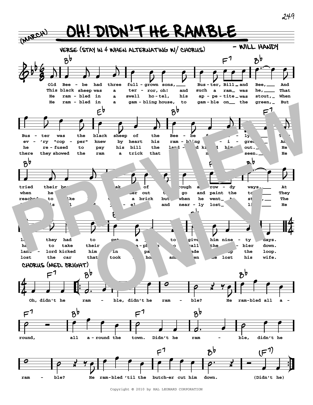 Download W.C. Handy Oh! Didn't He Ramble (arr. Robert Rawlins) Sheet Music and learn how to play Real Book – Melody, Lyrics & Chords PDF digital score in minutes