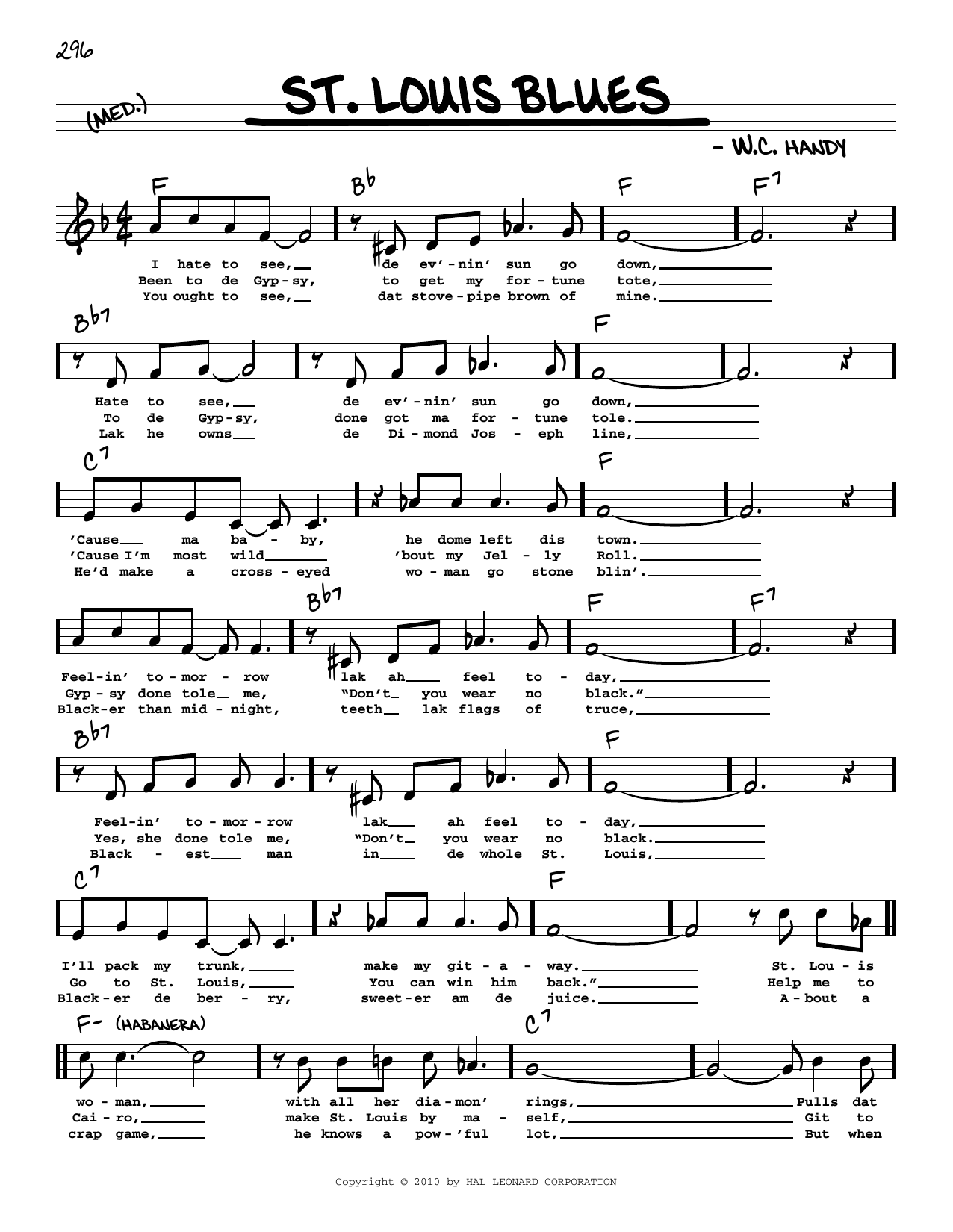 Download W.C. Handy St. Louis Blues (arr. Robert Rawlins) Sheet Music and learn how to play Real Book – Melody, Lyrics & Chords PDF digital score in minutes