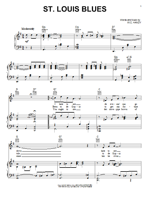 Download W.C. Handy St. Louis Blues Sheet Music and learn how to play Piano, Vocal & Guitar (Right-Hand Melody) PDF digital score in minutes