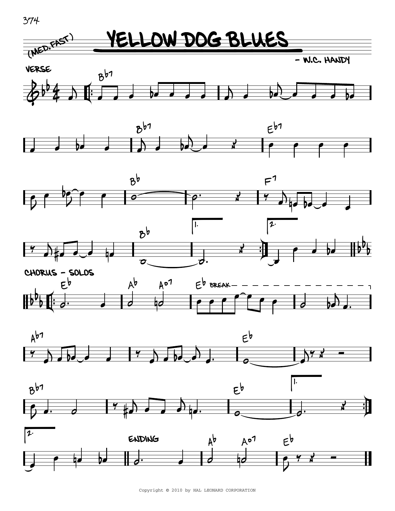 Download W.C. Handy Yellow Dog Blues (arr. Robert Rawlins) Sheet Music and learn how to play Real Book – Melody, Lyrics & Chords PDF digital score in minutes