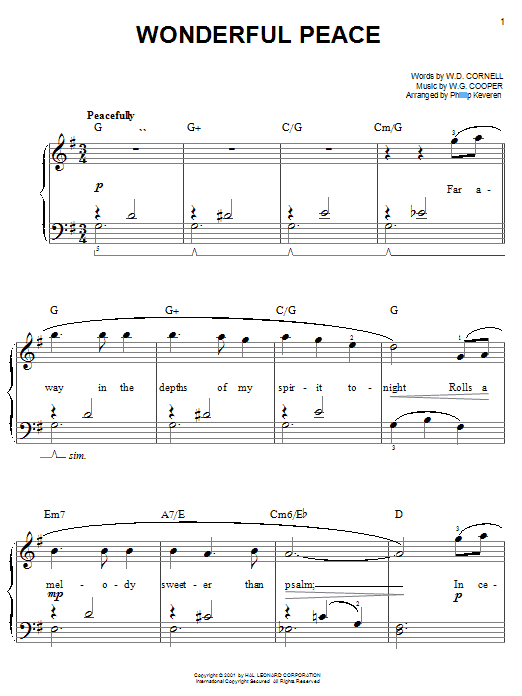 Download W.D. Cornell Wonderful Peace Sheet Music and learn how to play Easy Piano PDF digital score in minutes