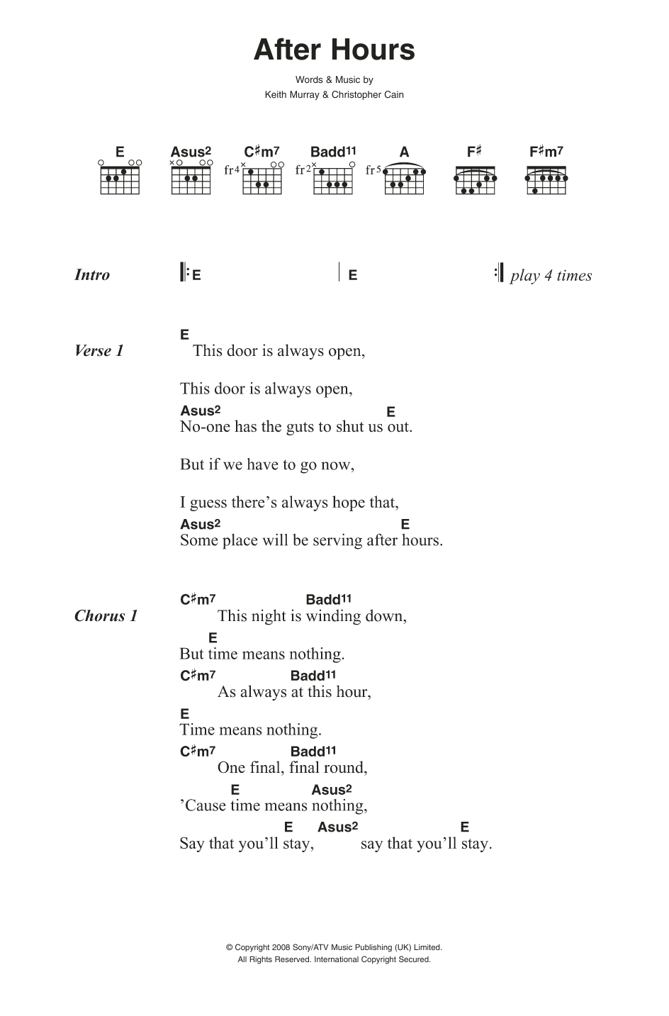 Download We Are Scientists After Hours Sheet Music and learn how to play Lyrics & Chords PDF digital score in minutes