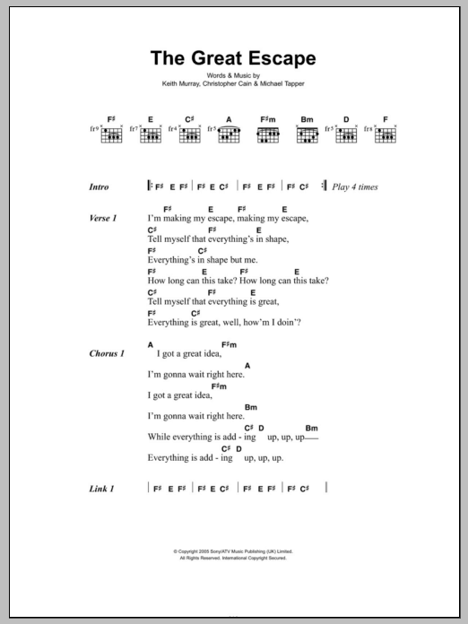 Download We Are Scientists The Great Escape Sheet Music and learn how to play Lyrics & Chords PDF digital score in minutes