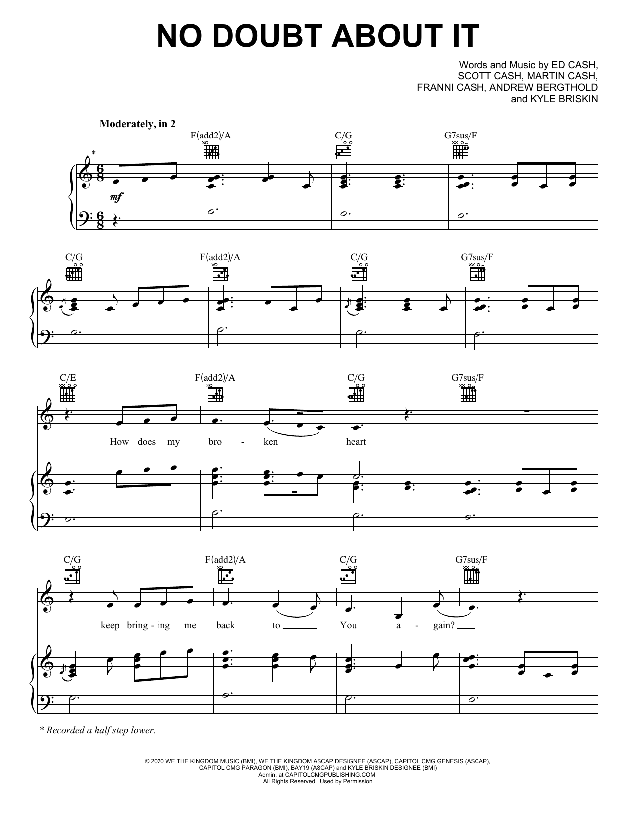 Download We The Kingdom No Doubt About It Sheet Music and learn how to play Piano, Vocal & Guitar Chords (Right-Hand Melody) PDF digital score in minutes