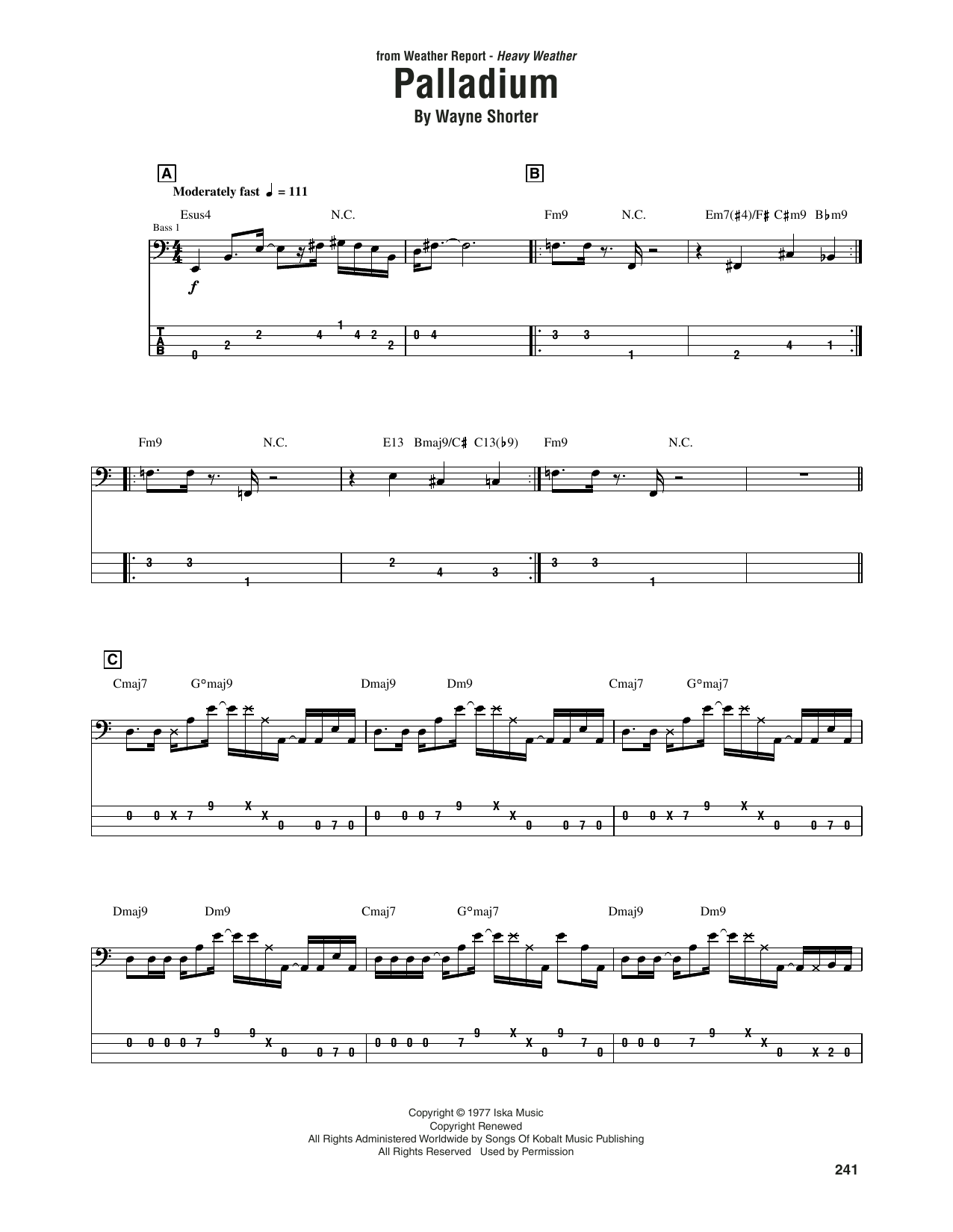 Download Weather Report Palladium Sheet Music and learn how to play Bass Guitar Tab PDF digital score in minutes