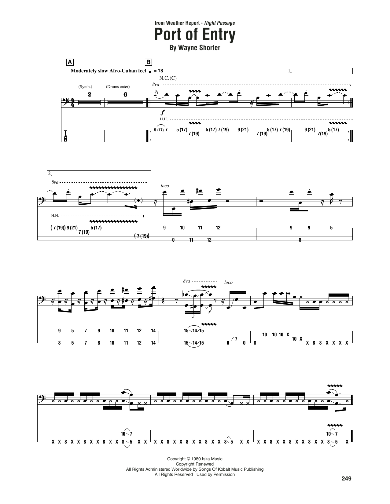 Download Weather Report Port Of Entry Sheet Music and learn how to play Bass Guitar Tab PDF digital score in minutes