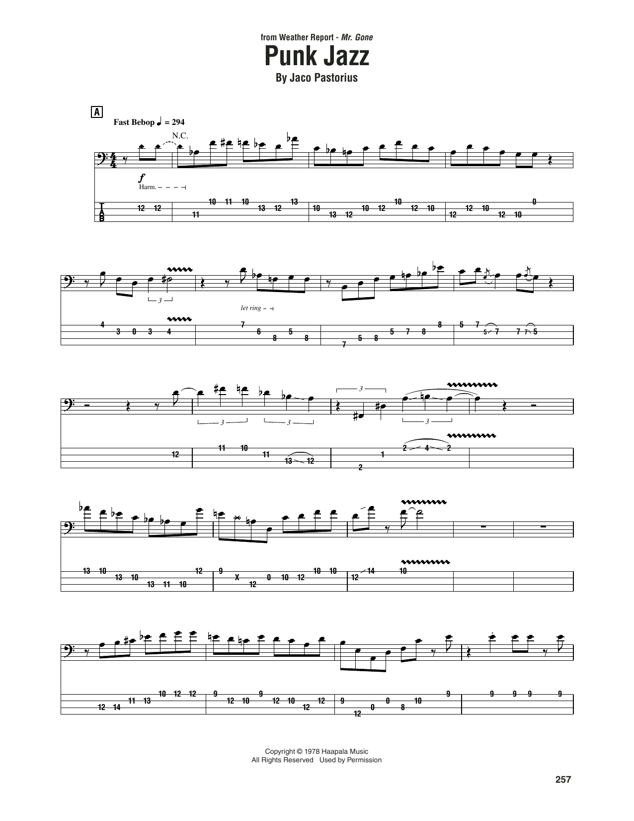 Download Weather Report Punk Jazz Sheet Music and learn how to play Bass Guitar Tab PDF digital score in minutes