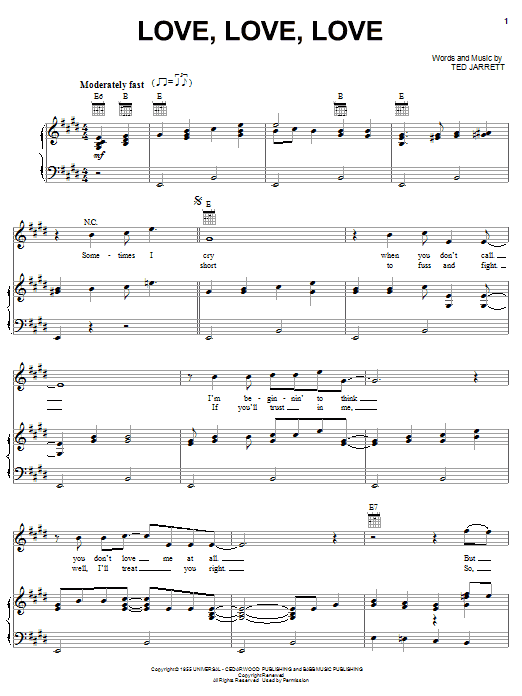 Download Webb Pierce Love, Love, Love Sheet Music and learn how to play Melody Line, Lyrics & Chords PDF digital score in minutes