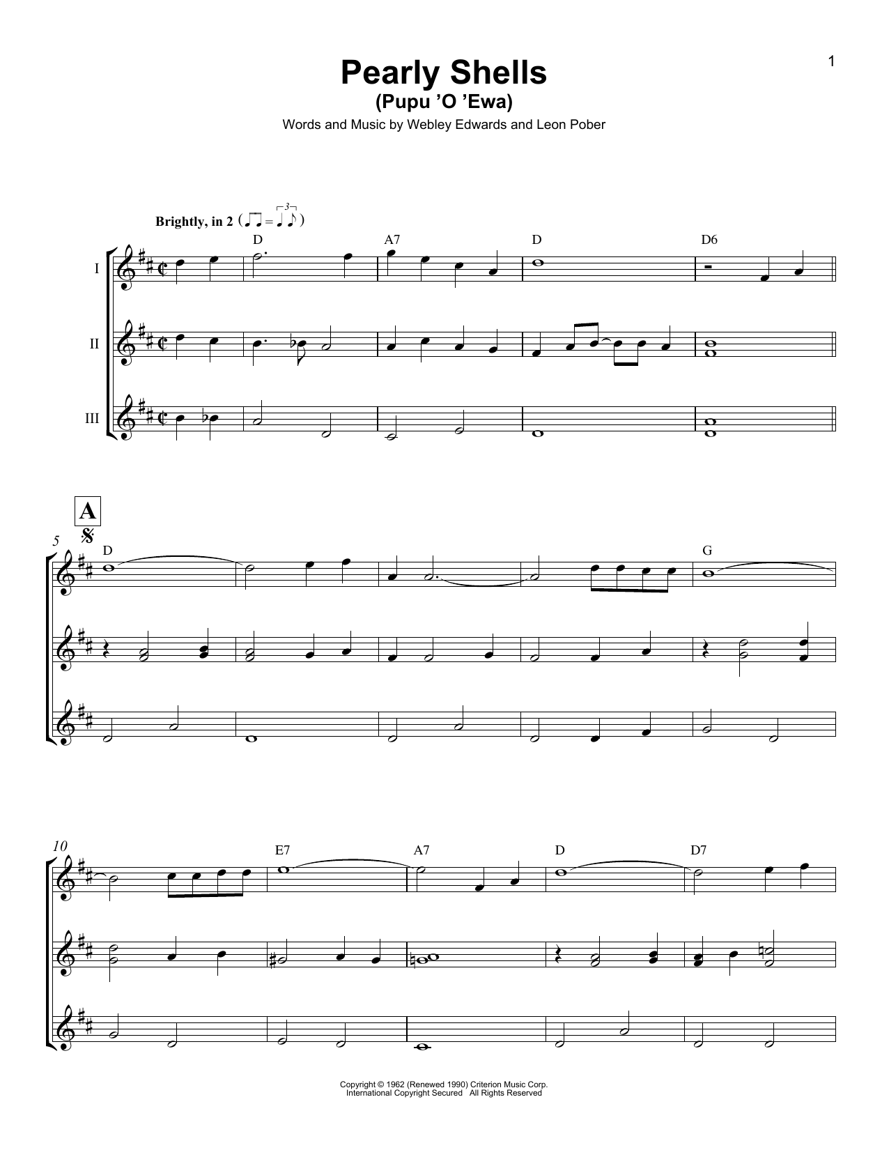 Download Webley Edwards Pearly Shells (Pupu O Ewa) Sheet Music and learn how to play Ukulele Ensemble PDF digital score in minutes