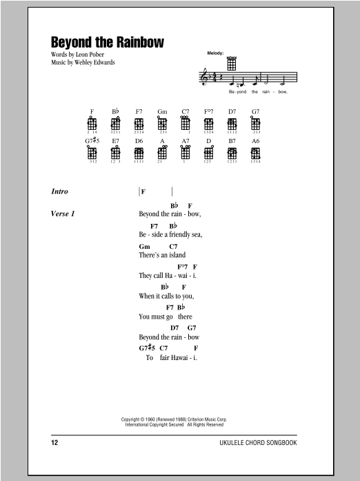 Webley Edwards Beyond The Rainbow Sheet Music Notes Chords Ukulele Ensemble Download Folk Pdf