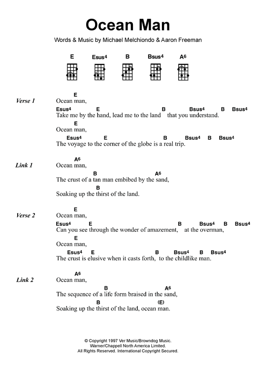 Download Ween Ocean Man Sheet Music and learn how to play Ukulele PDF digital score in minutes