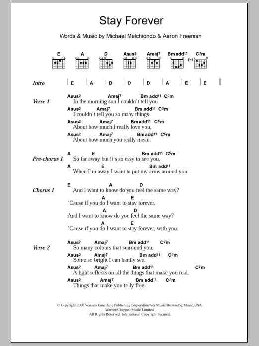 Download Ween Stay Forever Sheet Music and learn how to play Lyrics & Chords PDF digital score in minutes