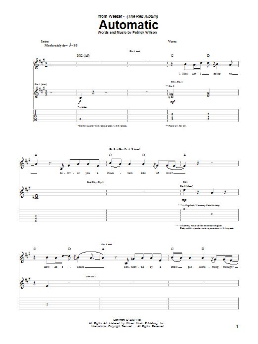 Download Weezer Automatic Sheet Music and learn how to play Guitar Tab PDF digital score in minutes