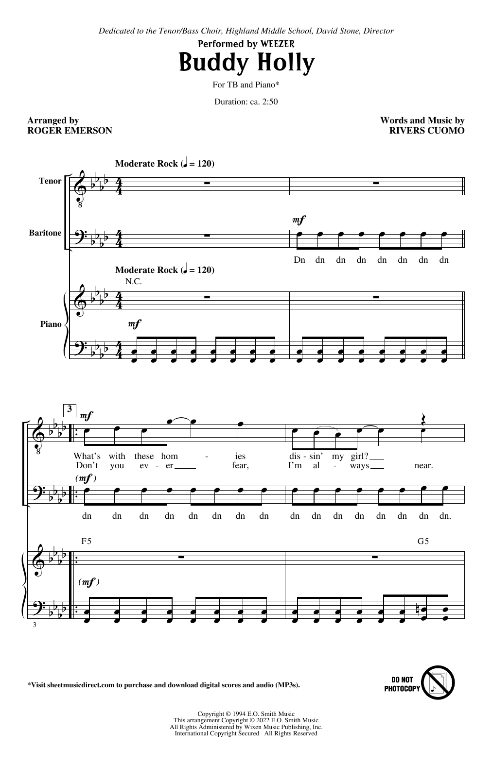 Download Weezer Buddy Holly (arr. Roger Emerson) Sheet Music and learn how to play TB Choir PDF digital score in minutes