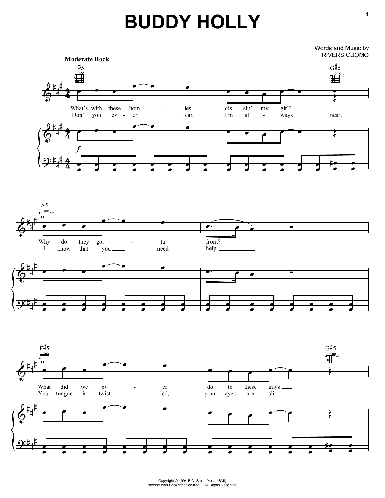 Download Weezer Sheet Music and learn how to play Piano, Vocal & Guitar (Right-Hand Melody) PDF score in minutes