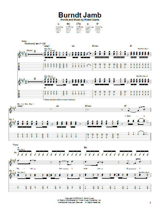 Download Weezer Burndt Jamb Sheet Music and learn how to play Guitar Tab PDF digital score in minutes