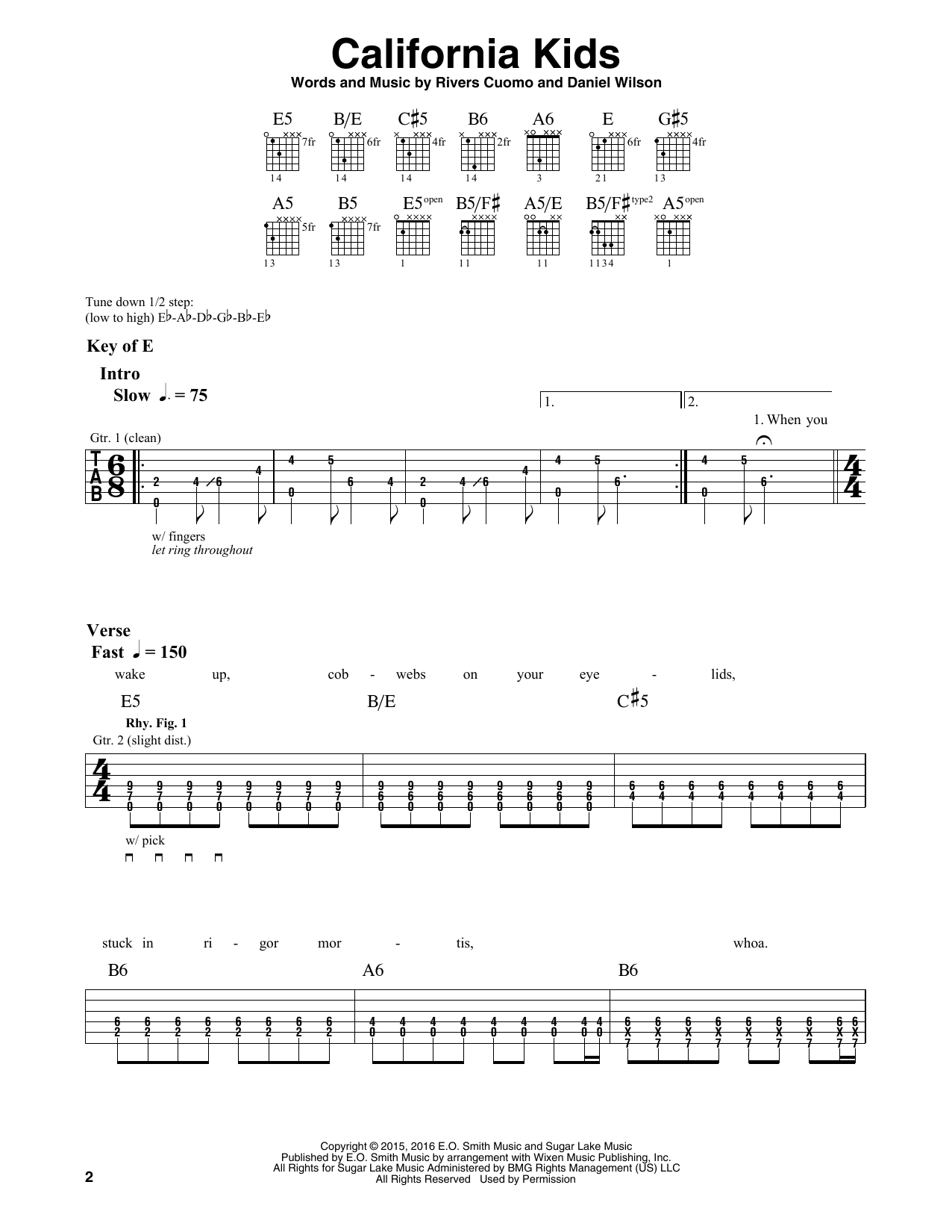 Download Weezer California Kids Sheet Music and learn how to play Guitar Lead Sheet PDF digital score in minutes