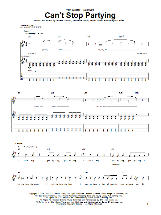 Download Weezer Can't Stop Partying Sheet Music and learn how to play Guitar Tab PDF digital score in minutes