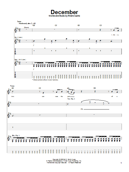 Download Weezer December Sheet Music and learn how to play Guitar Tab PDF digital score in minutes
