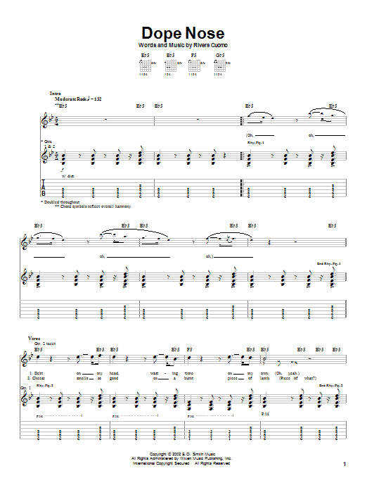 Download Weezer Dope Nose Sheet Music and learn how to play Drums Transcription PDF digital score in minutes