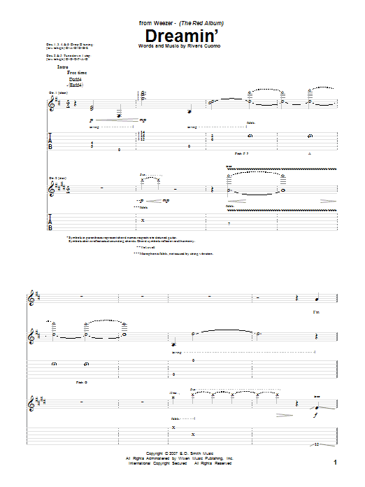 Download Weezer Dreamin' Sheet Music and learn how to play Guitar Tab PDF digital score in minutes