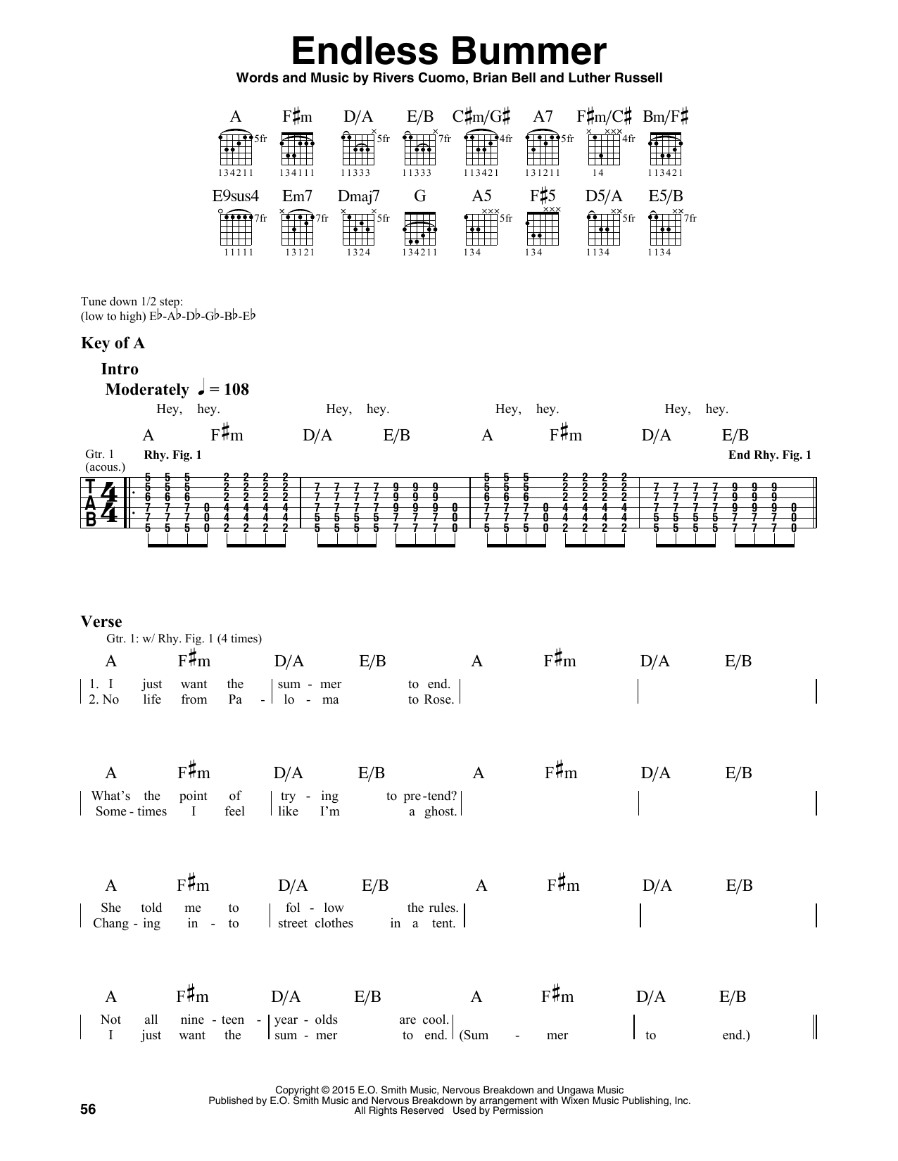 Download Weezer Endless Bummer Sheet Music and learn how to play Guitar Lead Sheet PDF digital score in minutes