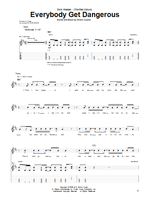 Download Weezer Everybody Get Dangerous Sheet Music and learn how to play Guitar Tab PDF digital score in minutes