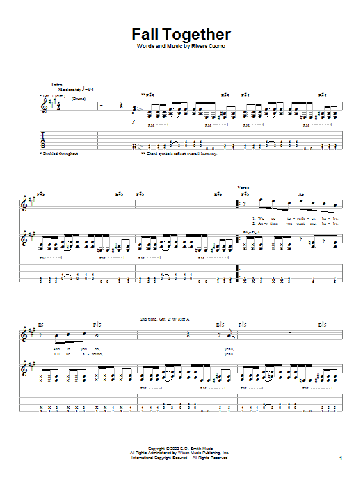 Download Weezer Fall Together Sheet Music and learn how to play Guitar Tab PDF digital score in minutes