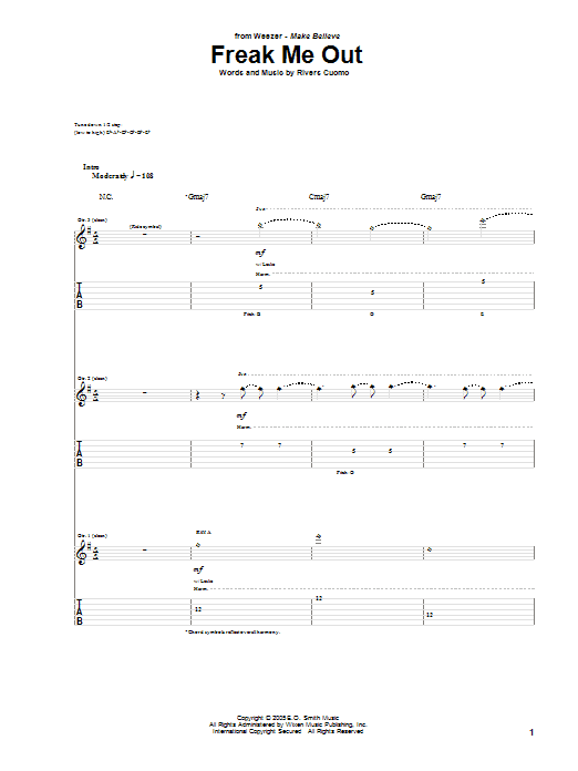 Download Weezer Freak Me Out Sheet Music and learn how to play Guitar Tab PDF digital score in minutes