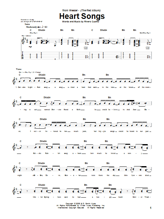 Download Weezer Heart Songs Sheet Music and learn how to play Guitar Tab PDF digital score in minutes