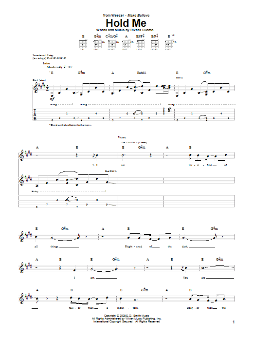 Download Weezer Hold Me Sheet Music and learn how to play Guitar Tab PDF digital score in minutes