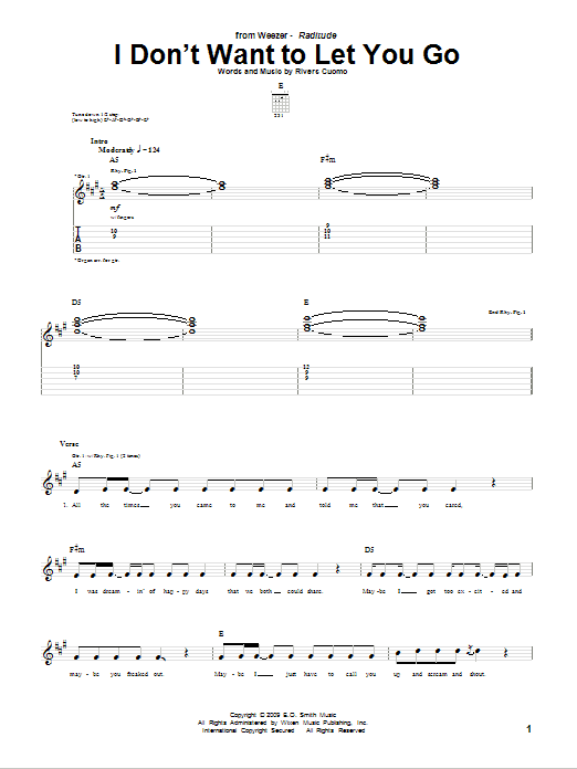 Download Weezer I Don't Want To Let You Go Sheet Music and learn how to play Guitar Tab PDF digital score in minutes