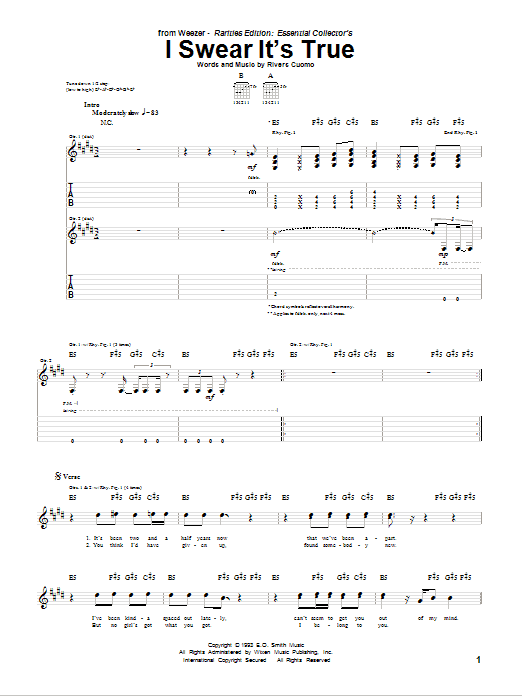 Download Weezer I Swear It's True Sheet Music and learn how to play Guitar Tab PDF digital score in minutes