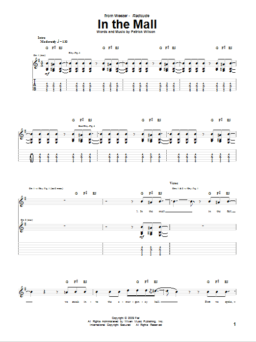 Download Weezer In The Mall Sheet Music and learn how to play Guitar Tab PDF digital score in minutes